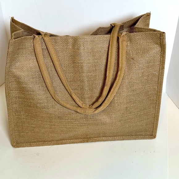 NWOT Jute Multi-purpose Natural Tan Tote Bag with Inside Zipper Pocket - Picture 1 of 8
